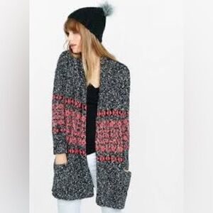 Express Longline Embroidered Oversized Open Cardigan Grey Pink Multi Size XS